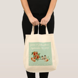 Bolsa Tote Vintage Cherry Blossom Love Bird Peach