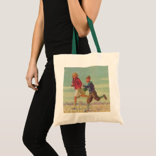 Bolsa Tote Vintage Children Running to School Carregando Book