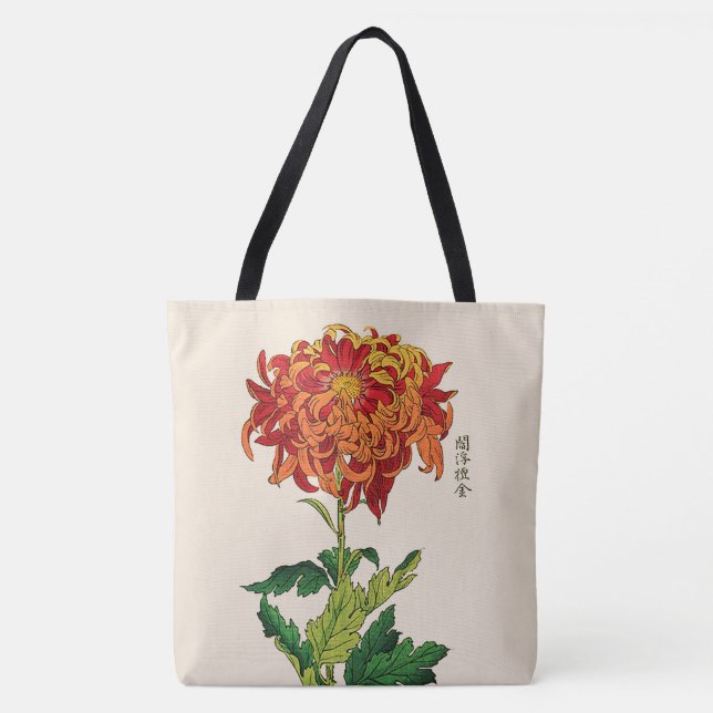 Bolsa Tote Vintage Chrysanthemum Japonês. Ferrugem e laranja (Frente)