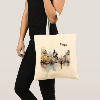 Bolsa Tote Vintage, cidade antiga histórica digital de Praga.