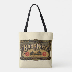 Bolsa Tote Vintage Cigar Label Art, Bank Note Finanças