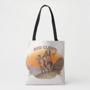 Bolsa Tote Vintage Cigar Label Art, Red Cloud Indian on Horse