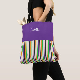 Bolsa Tote Vintage Circus Colorful Vertical Strips Name