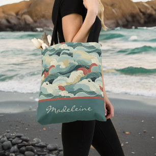 Bolsa Tote Vintage Color Ondas e Monograma Inspirados Japones
