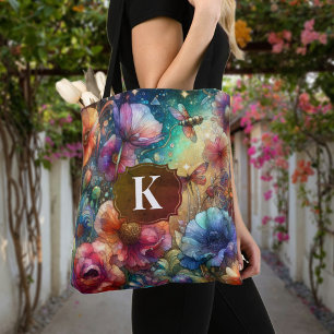 Bolsa Tote Vintage Colorida Aquarela Flores Monograma