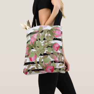 Bolsa Tote Vintage com aquarelas retro rosas rosa flores flor