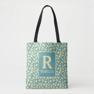 Bolsa Tote Vintage Cottage Blue e Cream Leaf
