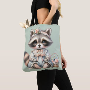 Bolsa Tote Vintage Cottagecore Raccoon Pastel