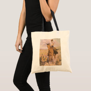 Bolsa Tote Vintage Cowgirl Cowboy, Mulher de Cavalo por Dunto