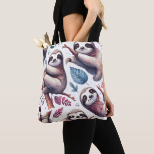 Bolsa Tote Vintage Cute Sloth Seamless Watercolor