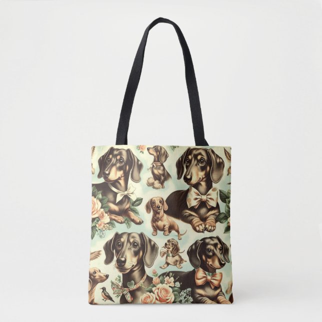 Bolsa Tote Vintage Dachshund Seamless (Frente)