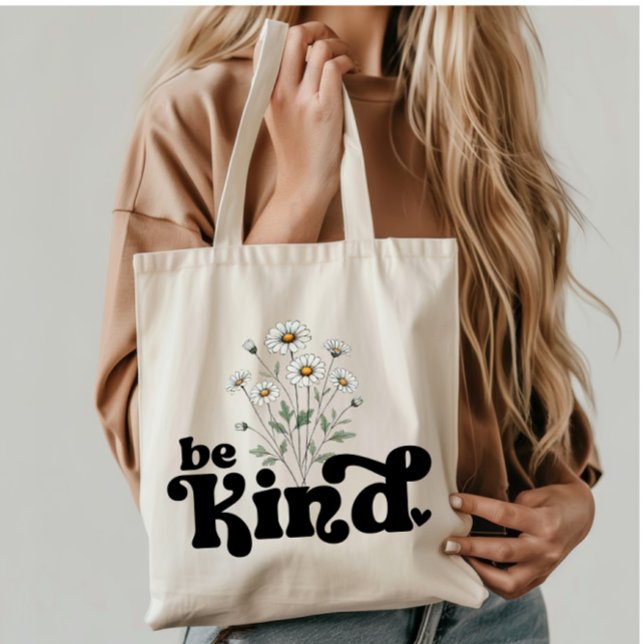 Bolsa Tote Vintage Daisies com Citação - Seja gentil (Criador carregado)