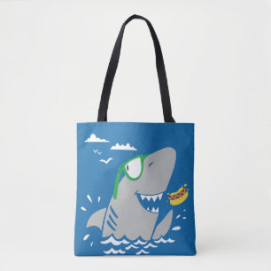Bolsa Tote Vintage de desenho animado de tubarão-branco come