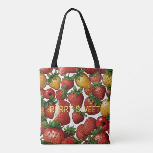 Bolsa Tote Vintage de Morango Doce Fruta Botânica