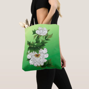 Bolsa Tote Vintage - Desenho Japonês de Grande Pensão Branca