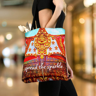 Bolsa Tote Vintage Dourada Carousel Face Fotografia Espalhar
