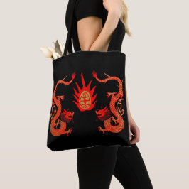 Bolsa Tote Vintage Dragon Holiday Red and Black