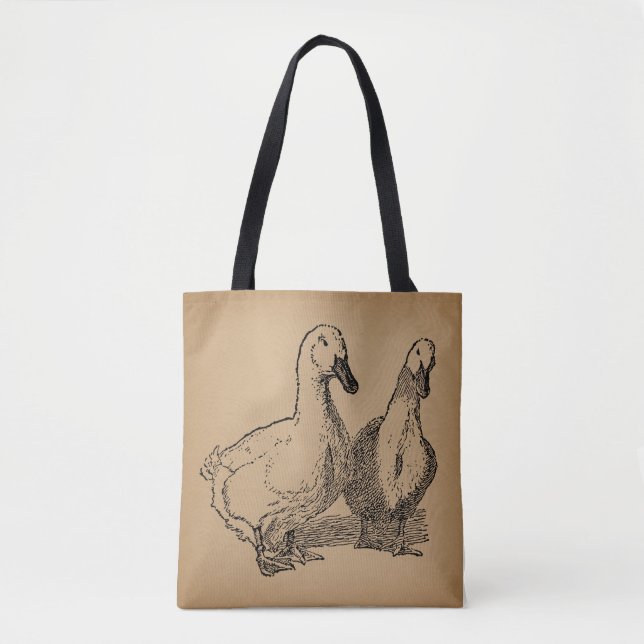 Bolsa Tote Vintage Duck Art Two Ducks Illustration (Frente)