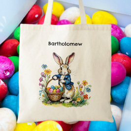 Bolsa Tote Vintage Easter Bunny Nome Personalizado Ovo Caça