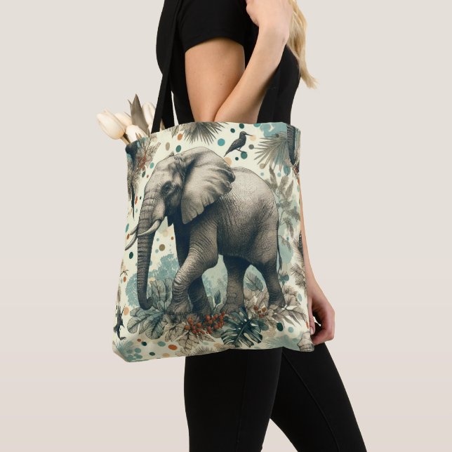 Bolsa Tote Vintage Elephant Jungle Painting (Close Up)