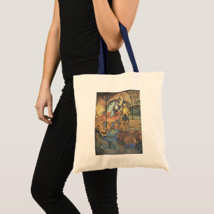 Bolsa Tote Vintage Fairy Tale, Um Cavaleiro Corajoso e Dragão