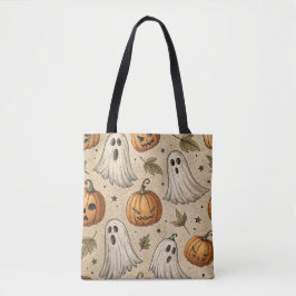 Bolsa Tote Vintage Fantasmas e Pumpkins Padrão de Halloween