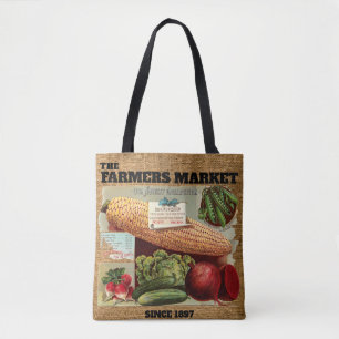 Bolsa Tote Vintage Farmers Market Faux Burlap Sack Modelo