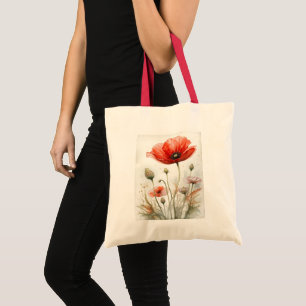 Bolsa Tote Vintage Farmhouse Decor Red Poppy Garden Flor