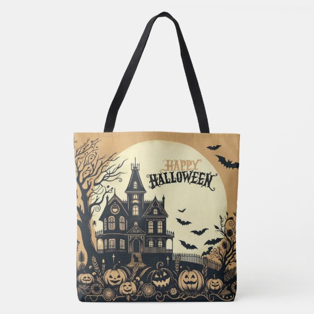 Bolsa Tote Vintage feliz arte de Halloween (Frente)