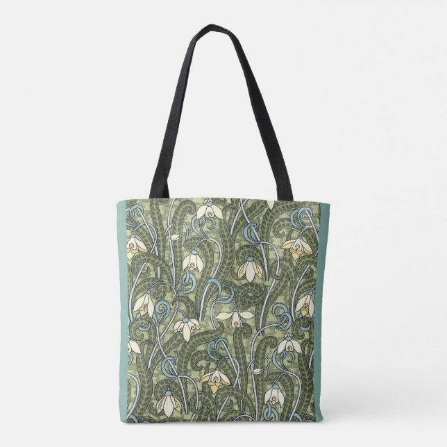 Bolsa Tote Vintage Floral Art Nouveau Snowdrop Flowers (Verso)