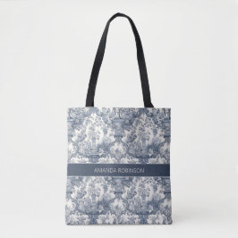 Bolsa Tote Vintage floral damask Blue toile de jouy monograma