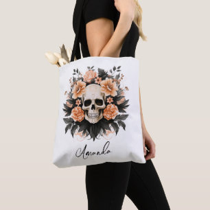 Bolsa Tote Vintage Floral Halloween Crânio Personalizado