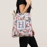 Bolsa Tote Vintage Floral Pattern Elegante Monograma<br><div class="desc">Monograma Personalizado Vintage Floral Tote Bag. Personalize com uma dentro de tipografia inicial - tradicional de uma simples borda & clássica. Flores rústicas na moda e verde em tons de azul marinho, vinho borrado, rosa coral, ouro e sábio poeirento / verde-oliva. Design foi inspirado pelo bordado da arte popular e...</div>