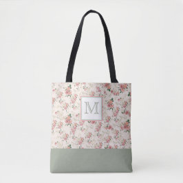 Bolsa Tote Vintage Floral Pink Green Monograma