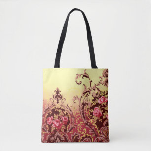 Bolsa Tote Vintage floral rosa elegante vitoriano