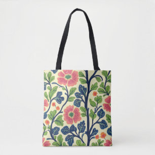 Bolsa Tote Vintage Floral Rosa Flor Flor Folhagem Verde Esmag