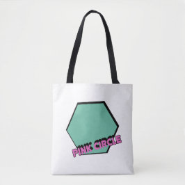 Bolsa Tote Vintage Greenish Hexagon com Texto em Círculo Rosa