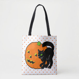 Bolsa Tote Vintage Halloween Desorte Preto Gato Pumpkin