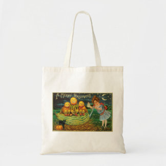 Bolsa Tote Vintage Halloween Girl com Pumpkins
