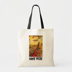 Bolsa Tote Vintage Halloween Pumpkin Patch com Haystacks