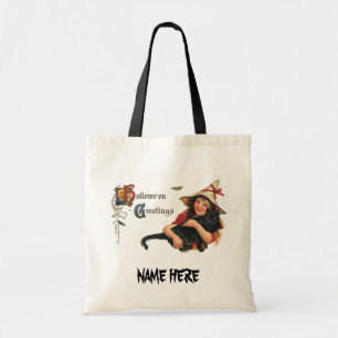 Bolsa Tote Vintage Halloween Saudações, Bruxa Infantil com Ga