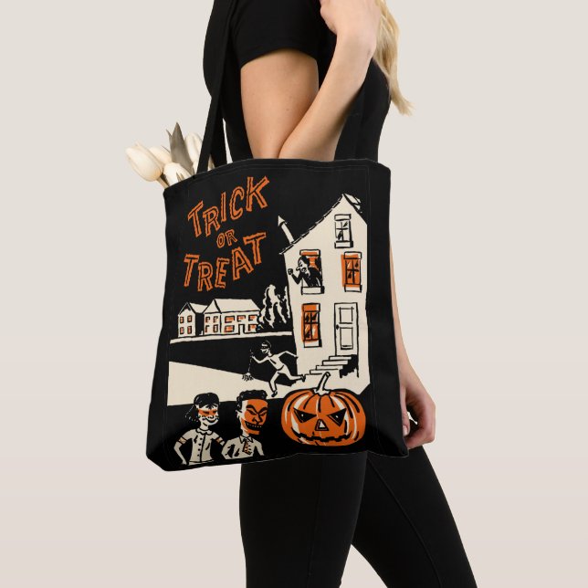 Bolsa Tote Vintage Halloween Trick ou Treine Bag (Close Up)
