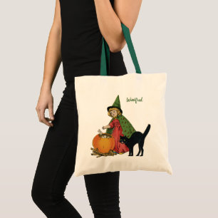 Bolsa Tote Vintage Halloween Witch and Cat, Ellen Clapsaddle