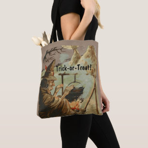 Bolsa Tote Vintage Halloween Witch Brew em Cauldron