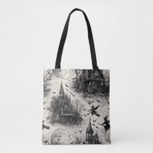 Bolsa Tote Vintage Haunted House and Witch Toile Standard
