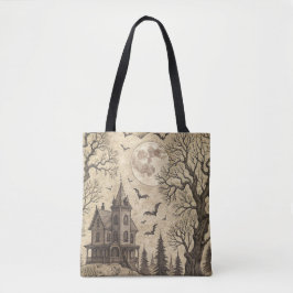 Bolsa Tote Vintage Haunted House & Full Moon