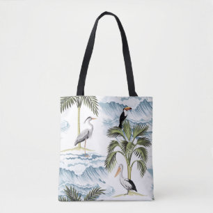 Bolsa Tote Vintage havaiana, padrão floral de verão.