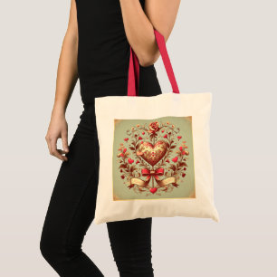 Bolsa Tote Vintage Heart Dia de os namorados xoxo