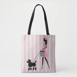 Bolsa Tote Vintage Lady andando poodle preto