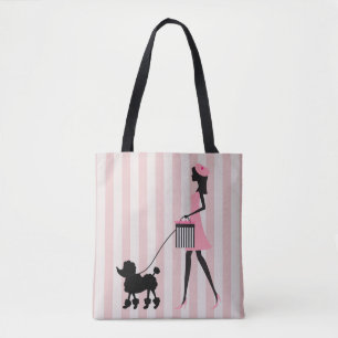 Bolsa Tote Vintage Lady andando poodle preto